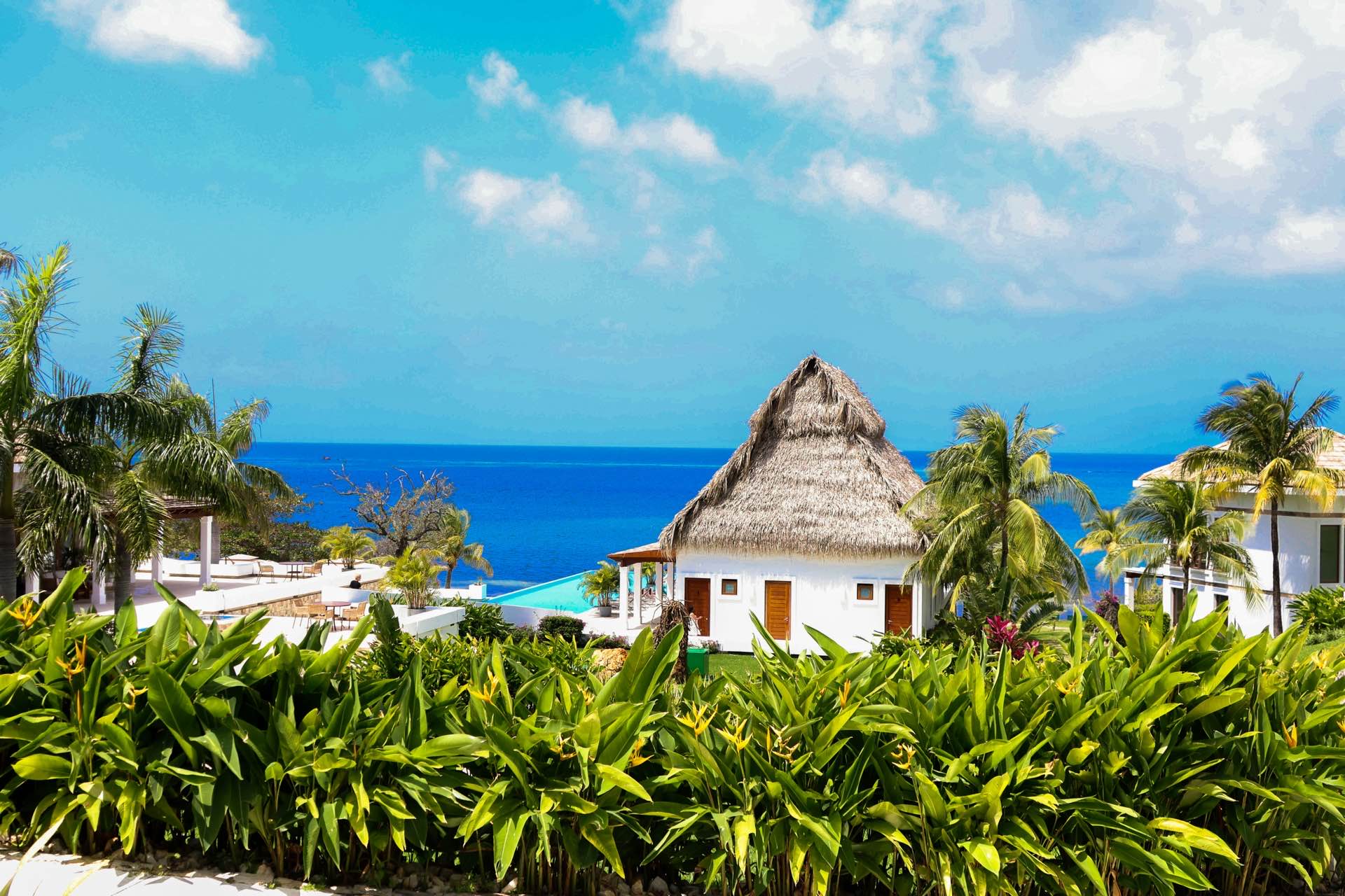 Luxury Caribbean villa with thatched roof and ocean view, Culebra PR